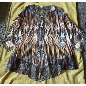 Live And Let Live Women's Printed Blouse with Button Front Size 1xl